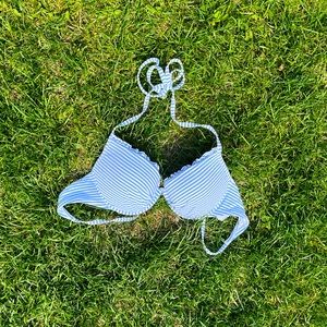 Blue & white striped tie up bikini top push-up